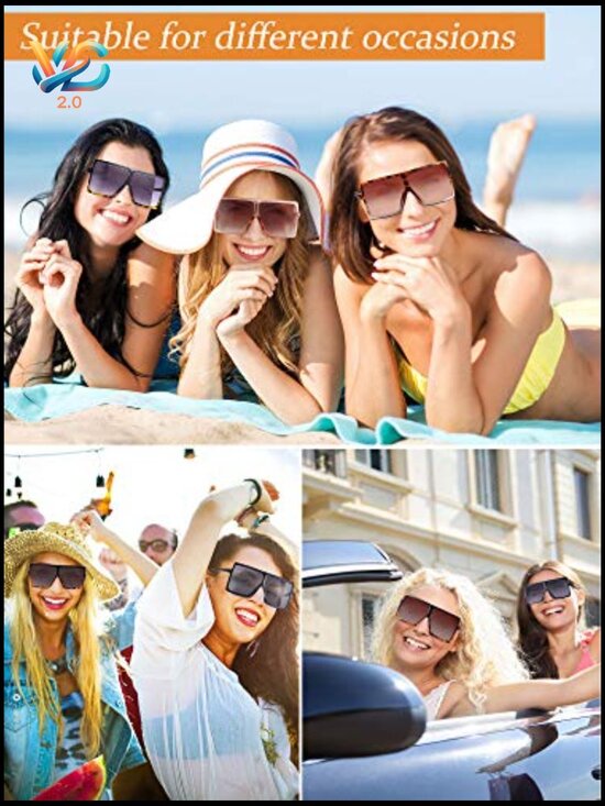 Oversized Square Sunglasses 6 Pack Classic Retro Y2K Shield Shades for Women